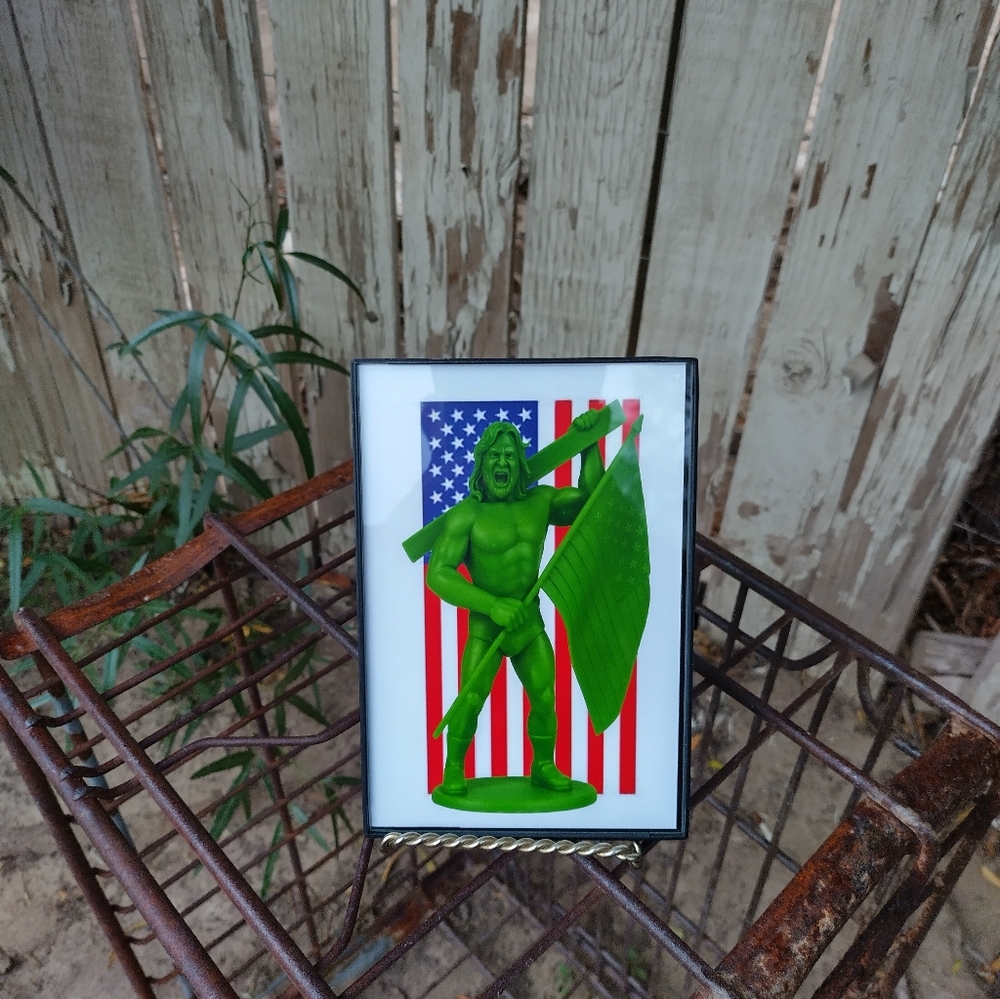 Hacksaw Jim Duggan Retro WWF Wrestling Plastic Army Man Framed Art Print